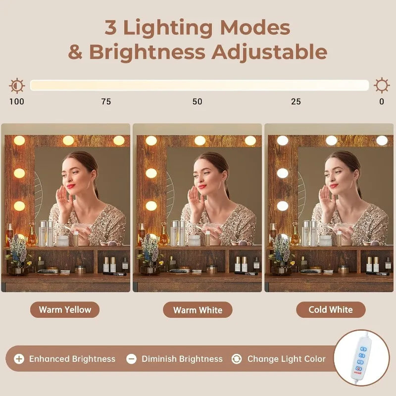 Tocador Vintage con Espejo y Luz – Estilo y Funcionalidad en Un Solo Mueble