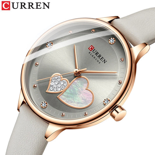 Curren Heart Charm™ — Reloj de Mujer con Correa de Cuero y Diamantes de Imitación