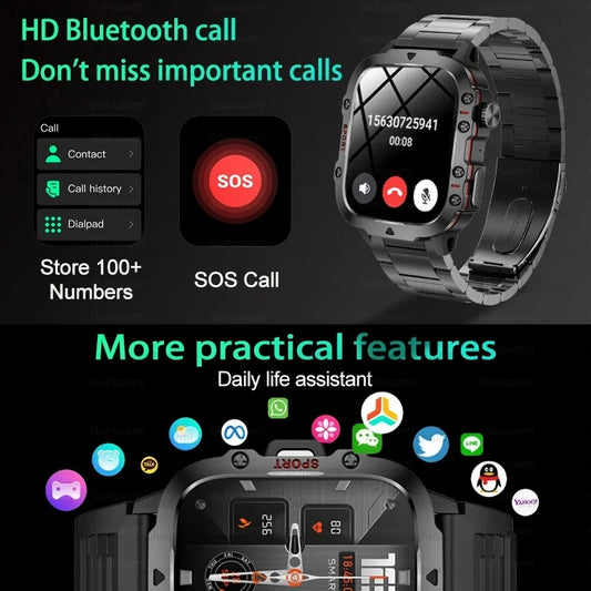 Reloj Inteligente Militar 2024 – Pantalla 1.96" | Bluetooth Llamadas | GPS | IP68