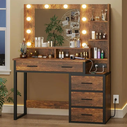 Tocador Vintage con Espejo y Luz – Estilo y Funcionalidad en Un Solo Mueble