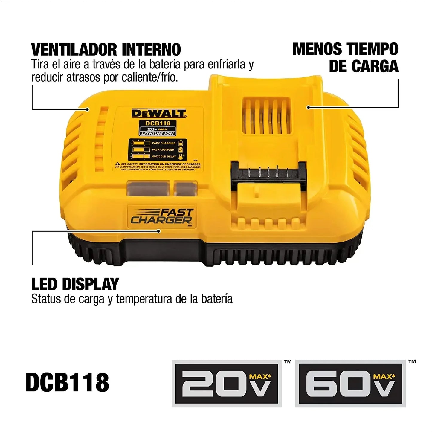 DEWALT FastCharge Pro – Cargador Rápido 220V para Baterías de Iones de Litio