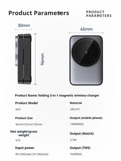 Cargador Inalámbrico Magnético Plegable 3 en 1 | Carga rápida de 15W para Apple