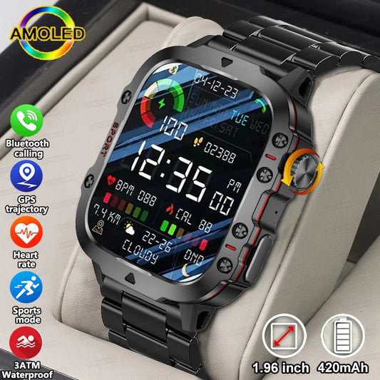 Reloj Inteligente Militar 2024 – Pantalla 1.96" | Bluetooth Llamadas | GPS | IP68