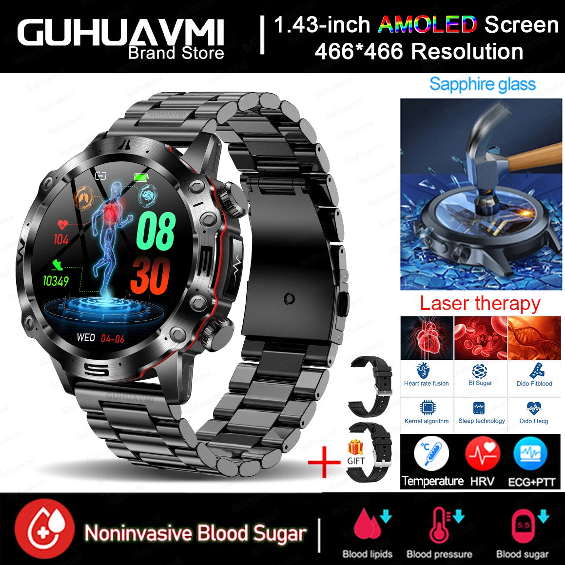 Smartwatch 2025 Premium – Salud avanzada con ECG + PPG + AMOLED
