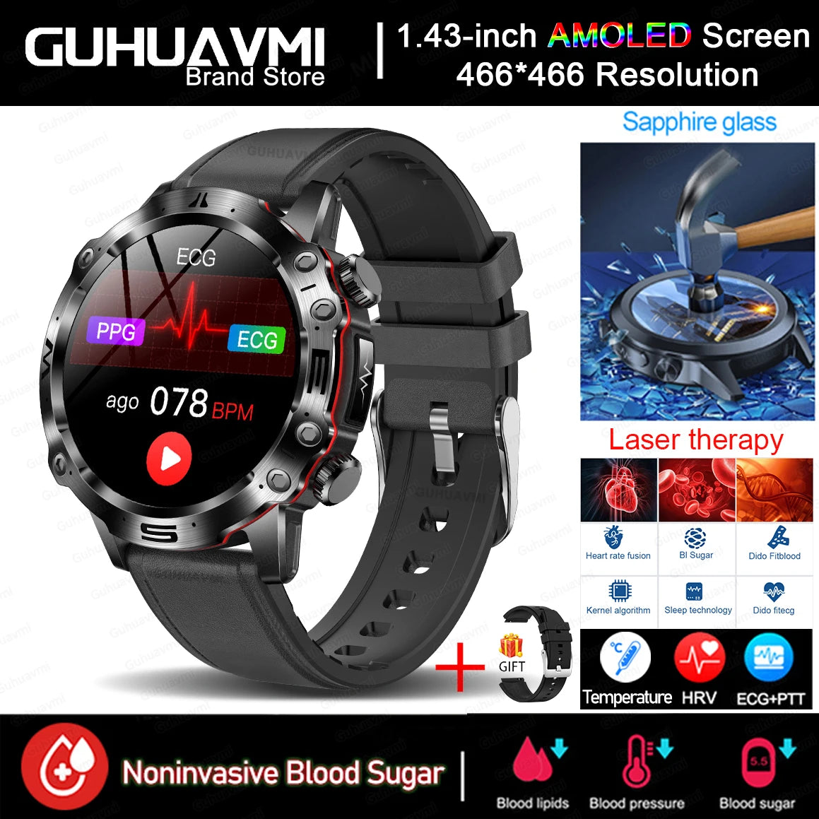 Smartwatch 2025 Premium – Salud avanzada con ECG + PPG + AMOLED