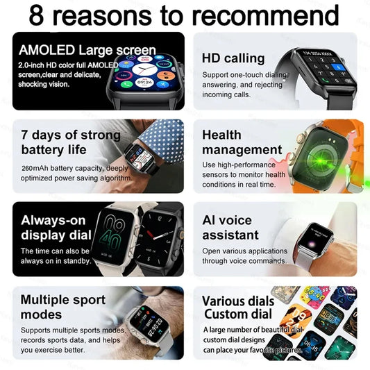 Smartwatch Hombre 2024 – Pantalla AMOLED 2.0" | Llamadas Bluetooth | Acero Inoxidable | Estilo Premium